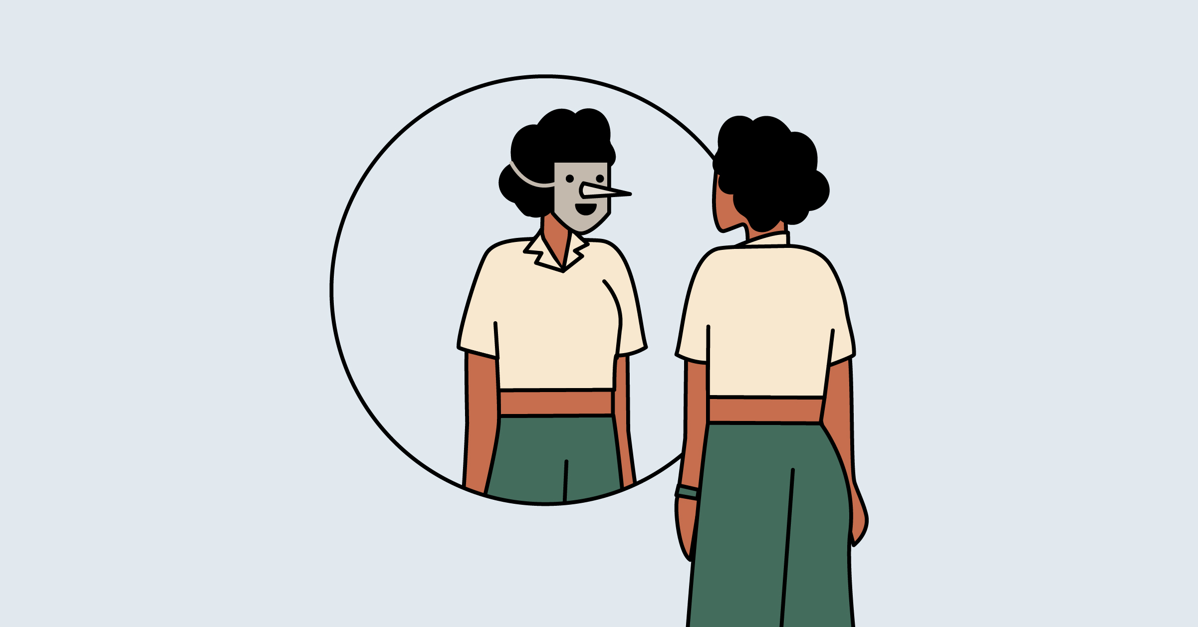 woman wearing a mask looking into a mirror