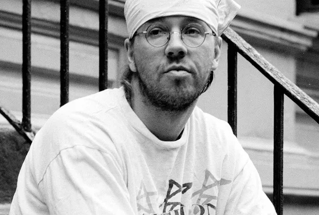 david foster wallace on a stoop sitting