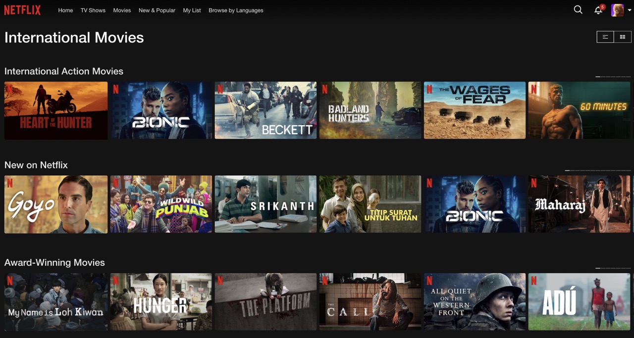 netflix home screen international movies