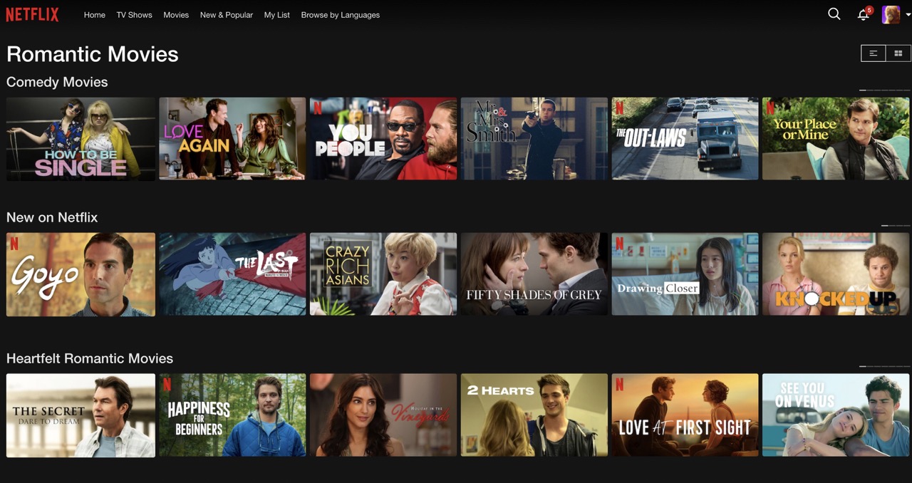 netflix home screen romantic movies