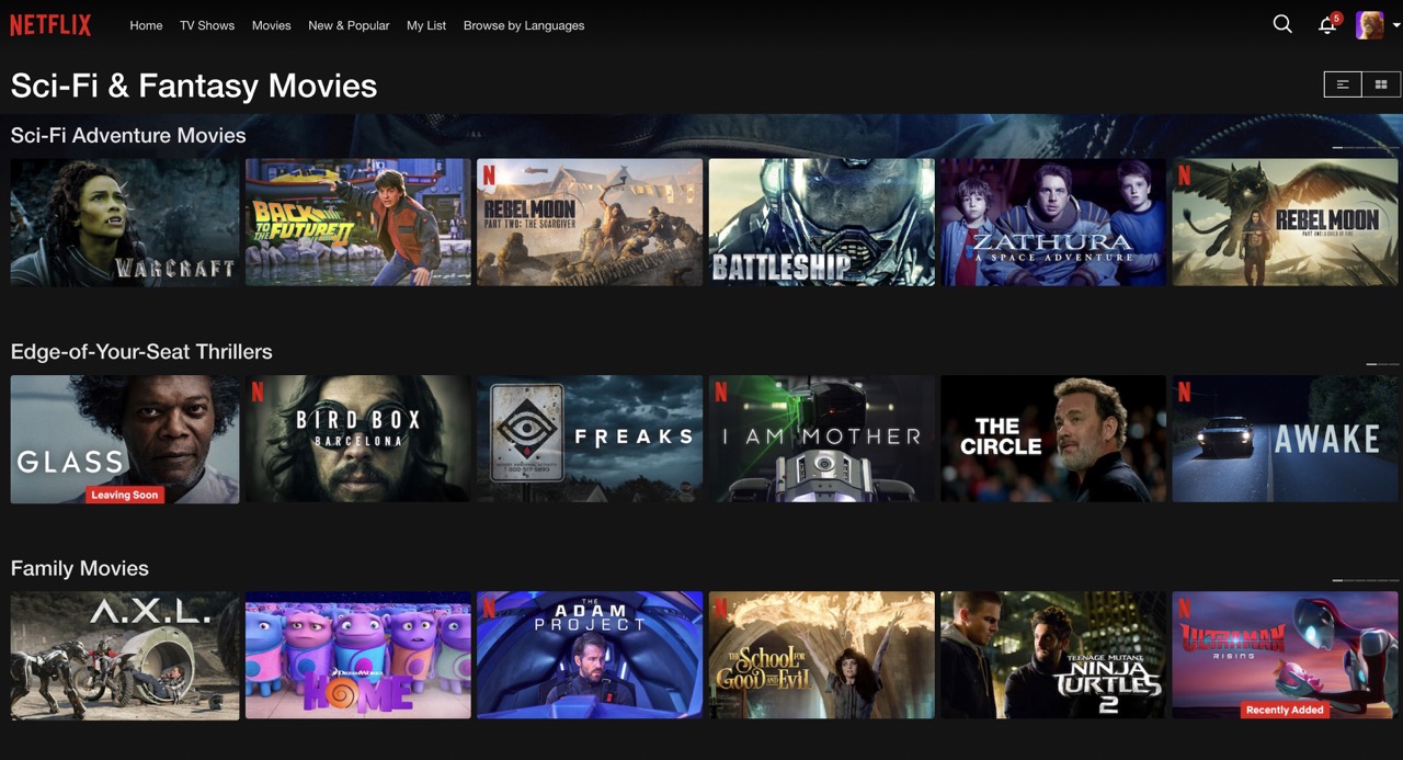 netflix home screen sci-fi fantasy