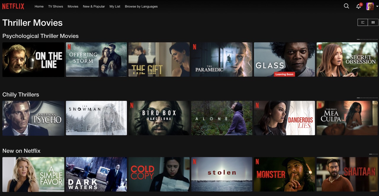 netflix home screen thrillers