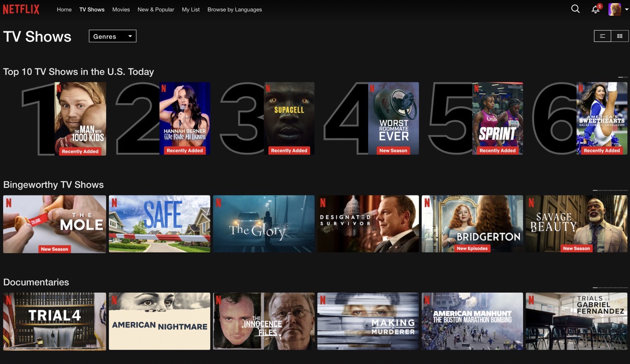 netflix home screen tv shows